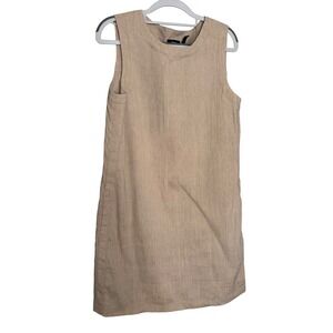 Theory Mod sleeveless tan linen blend shift dress mini minimalist